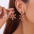 Boucles d'Oreilles Pendantes avec Flocon de Neige rouge 