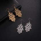 Dangling earrings with the Jewish protection symbol Fatma's hand and Star of David