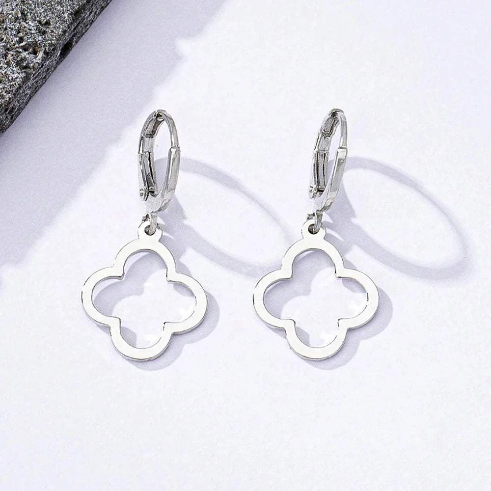 Boucles d'Oreilles Pendantes avec Trèfle à 4 Feuilles argent