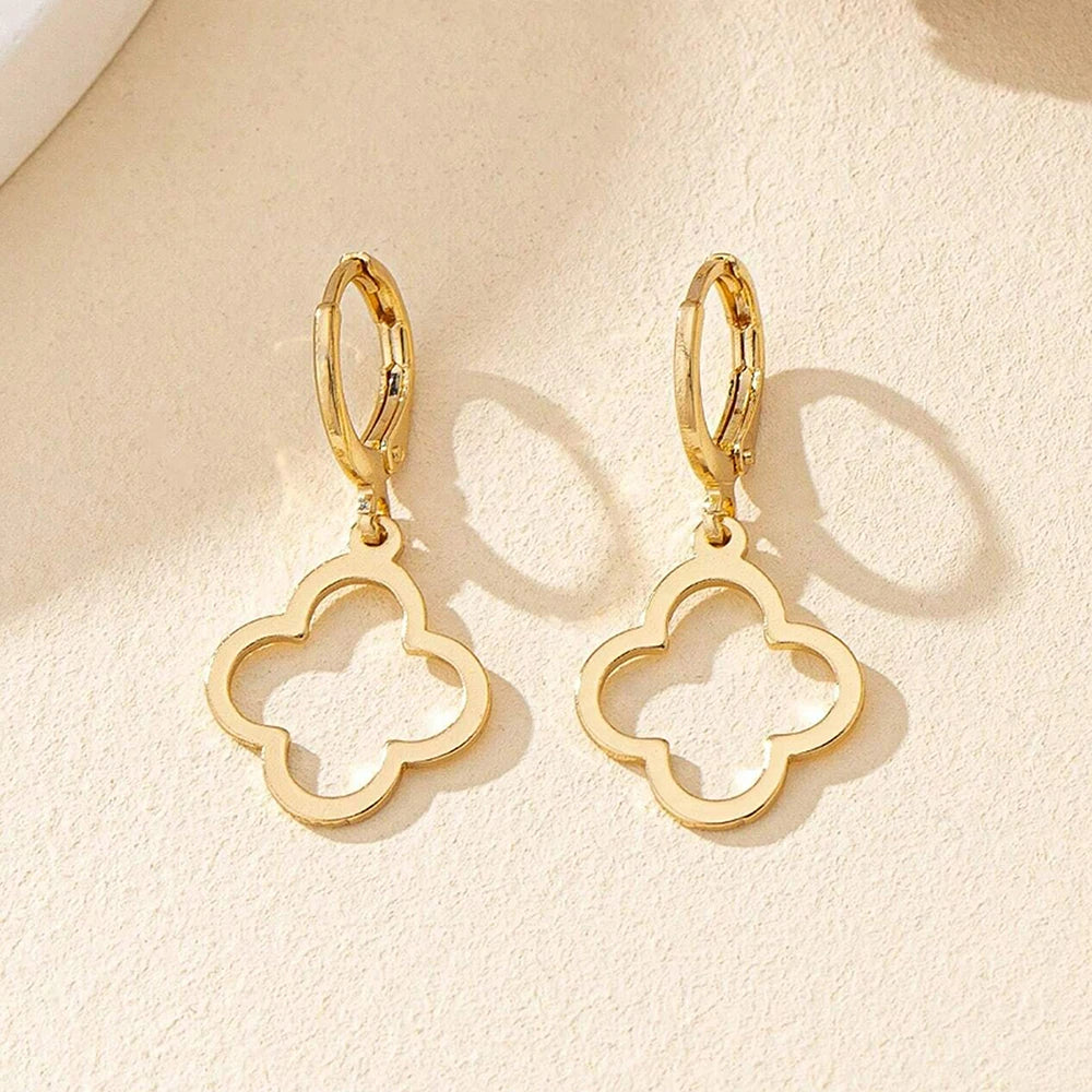Boucles d'Oreilles Pendantes avec Trèfle à 4 Feuilles or