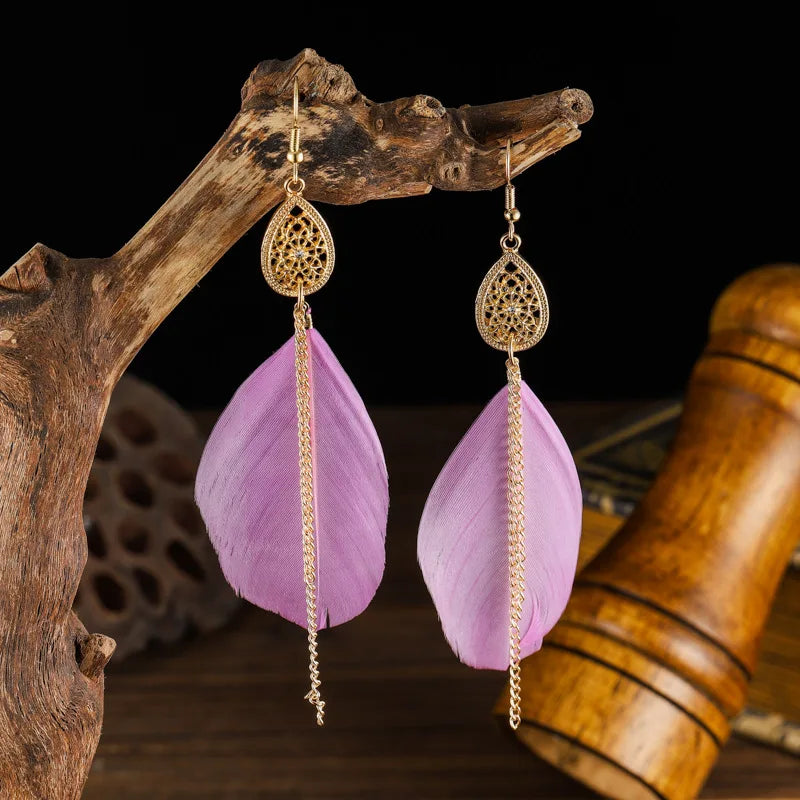 Boucles d'Oreilles Pendantes Bohêmes Plume 9