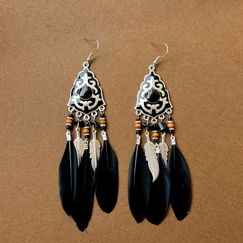 Boucles d'Oreilles Pendantes Bohêmes Plumes 5