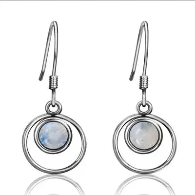 Boucles d'oreilles pendantes cercle entrelacé et pierre de lune
