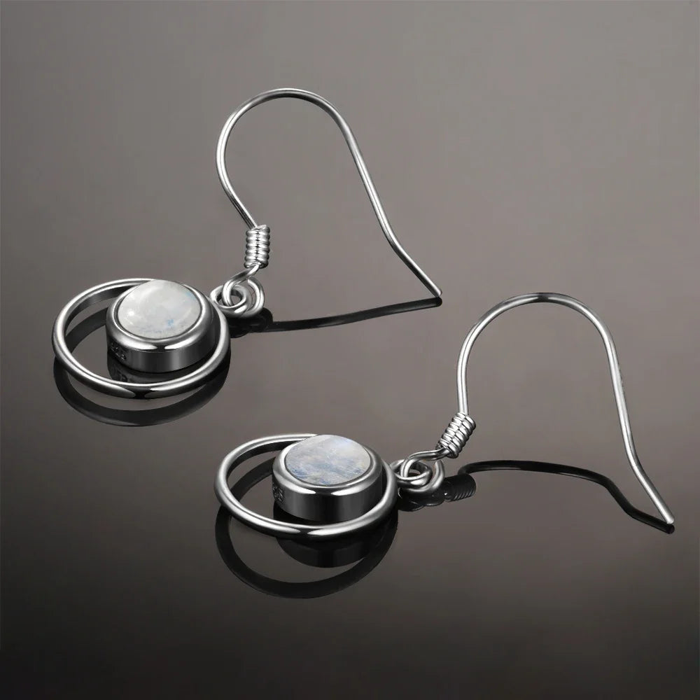 Boucles d'oreilles pendantes cercle entrelacé et pierre de lune