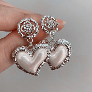 Boucles d'Oreilles Pendantes Coeur Femme argent