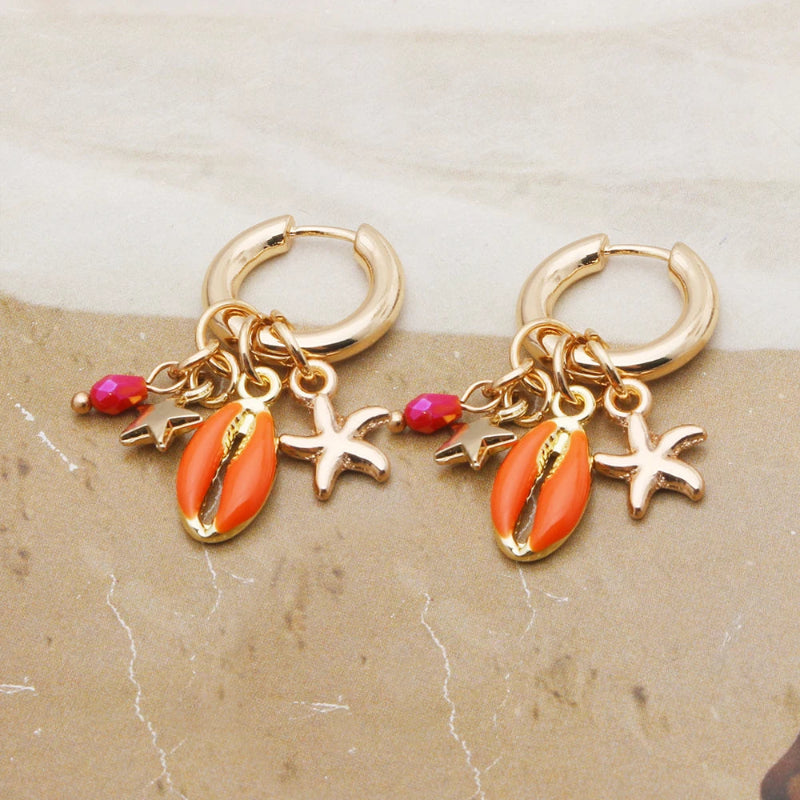 Boucles d'Oreilles Pendantes Coquillage Cauri 