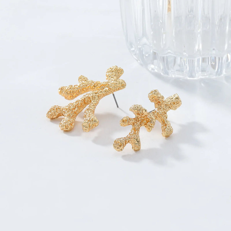 Boucles d'Oreilles Pendantes Corail Doré ou Argenté or