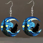Pendientes Colgantes Media Luna azul y gato negro