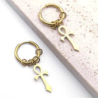 Boucles d'Oreilles Pendantes Croix d'Ankh pour Homme ou Femme or