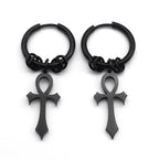 Boucles d'Oreilles Pendantes Croix d'Ankh pour Homme ou Femme noir