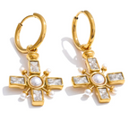Boucles d'oreilles pendantes croix et perles