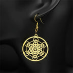 Boucles d'Oreilles Pendantes Cube Métatron or