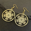 Boucles d'Oreilles Pendantes Cube Métatron or