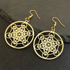 Boucles d'Oreilles Pendantes Cube Métatron or