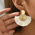 Boucles d'Oreilles Pendantes de Style Bohême en Eventail blanc