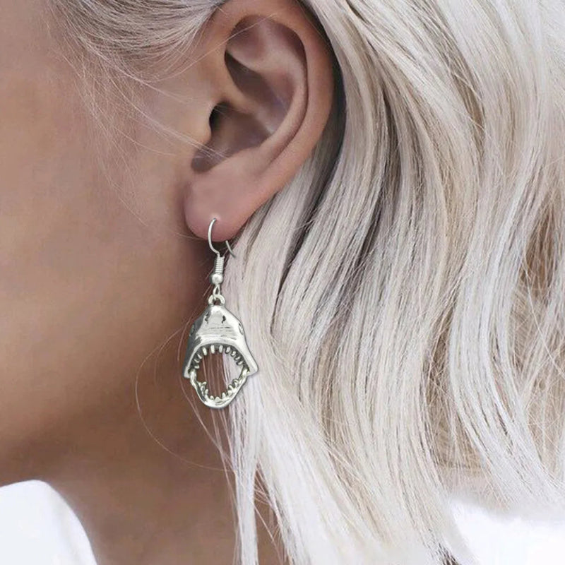 Boucles d'Oreilles Pendantes Dent de Requin argent