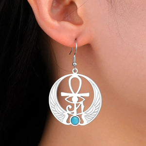 Boucles d'Oreilles Pendantes Égypte Oeil d'Horus Oudjat argent