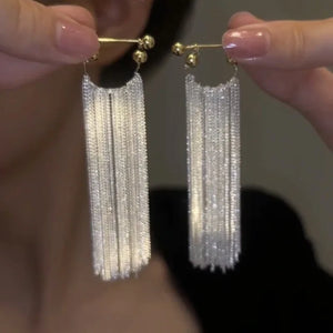 Boucles d'Oreilles Pendantes en Chaînes Argentées pour Femme