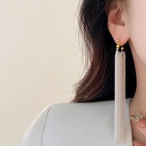 Boucles d'Oreilles Pendantes en Chaînes Argentées pour Femme