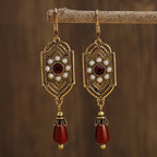 Boucles d'Oreilles Pendantes Ethniques Asymétriques rouge