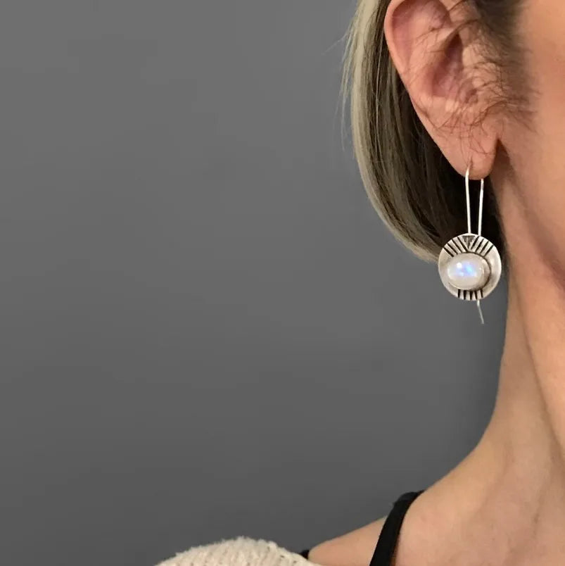 Boucles d'Oreilles Pendantes Ethniques avec Pierre de Lune