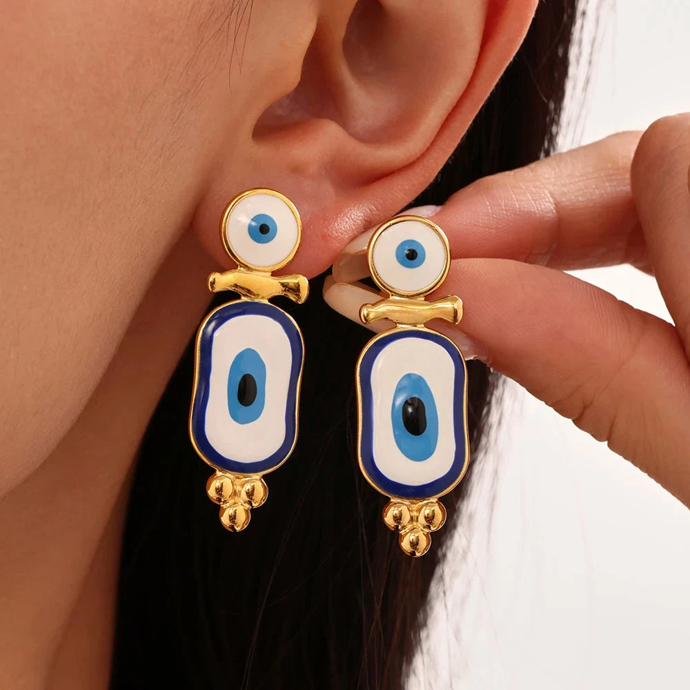 Boucles d'Oreilles Pendantes Ethniques Oeil Bleu or