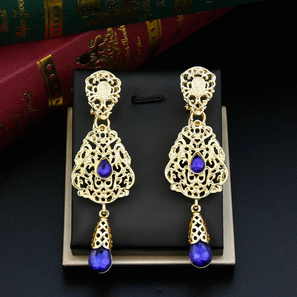 Boucles d'Oreilles Pendantes Ethniques Orientales bleu foncé