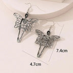 Boucles d'oreilles pendantes fée squelette avec ailes de papillon et tête de mort