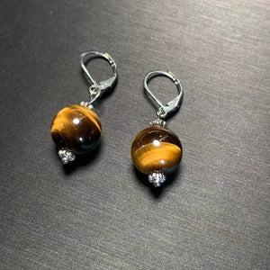 Boucles d'Oreilles Pendantes Femme Oeil de Tigre