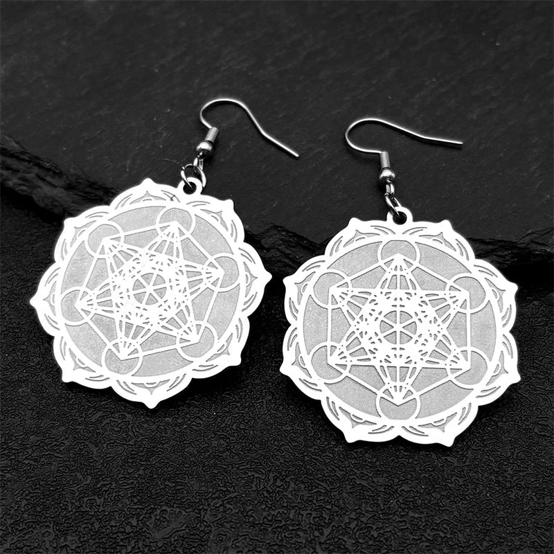 Boucles d'Oreilles Pendantes Femmes Cube de Métatron argent