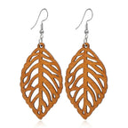 Boucles d'Oreilles Pendantes Feuille de Laurier en Bois