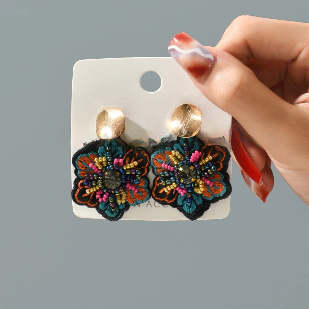 Hængende Øreringe med Farvet Blomst 