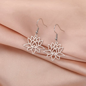 Boucles d'Oreilles Pendantes Fleur de Lotus Femme argent