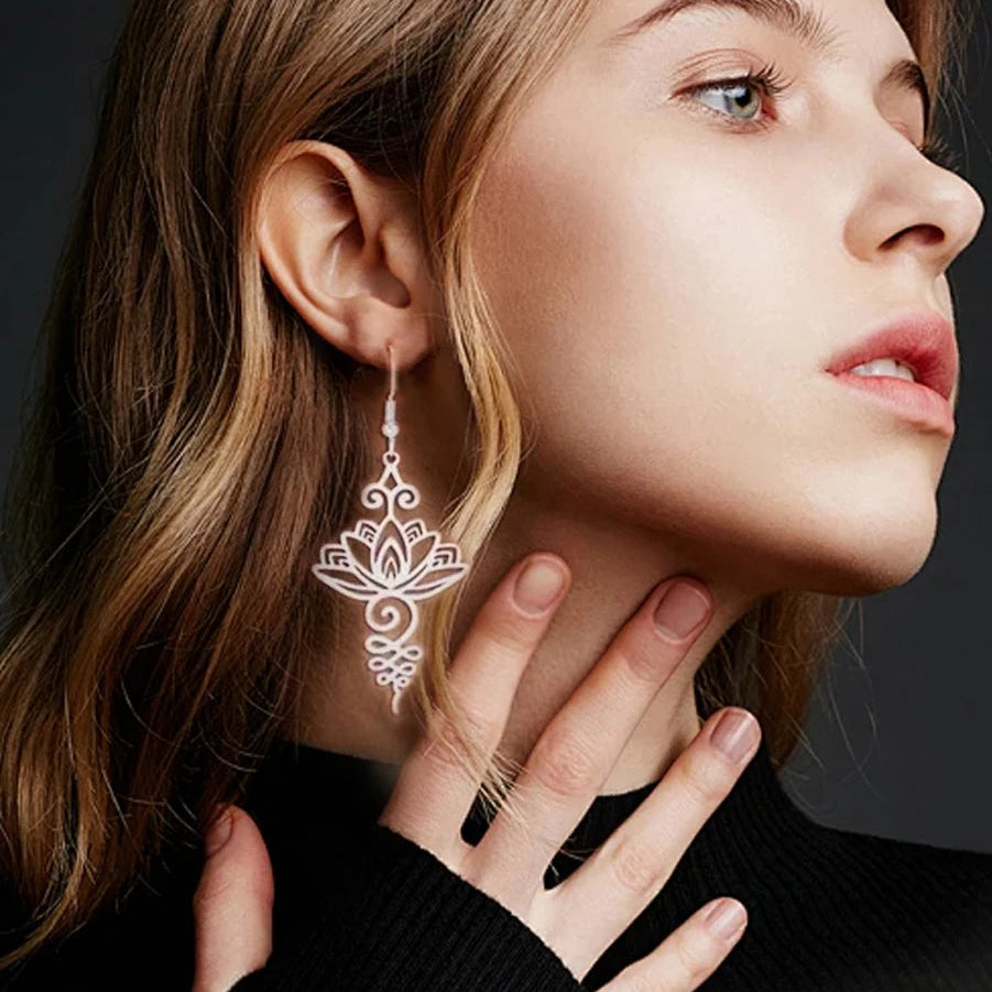 Boucles d'Oreilles Pendantes Fleur de Lotus pour Femme argent