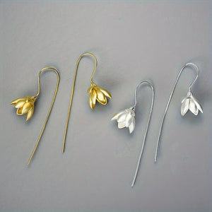 Boucles d'Oreilles Pendantes Fleur de Magnolia argent