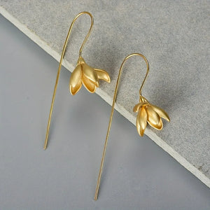 Boucles d'Oreilles Pendantes Fleur de Magnolia or