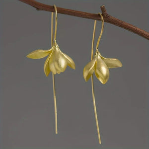 Boucles d'Oreilles Pendantes Fleur de Magnolia or