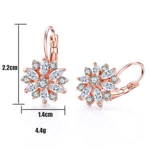 Boucles d'Oreilles Pendantes Fleur Zircon or rose