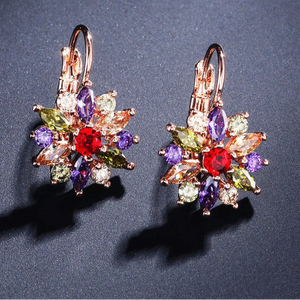 Boucles d'Oreilles Pendantes Fleur Zircon multicolore