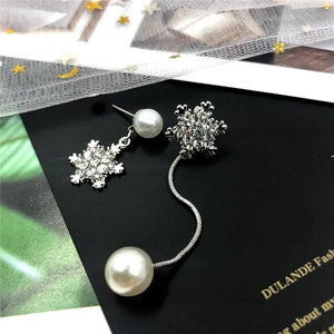 Boucles d'Oreilles Pendantes Flocon de Neige Argent Femme