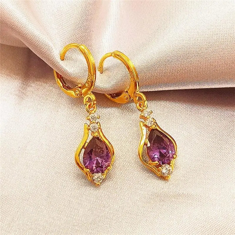 Boucles d'Oreilles Pendantes Goutte d'Eau avec Zircon violet