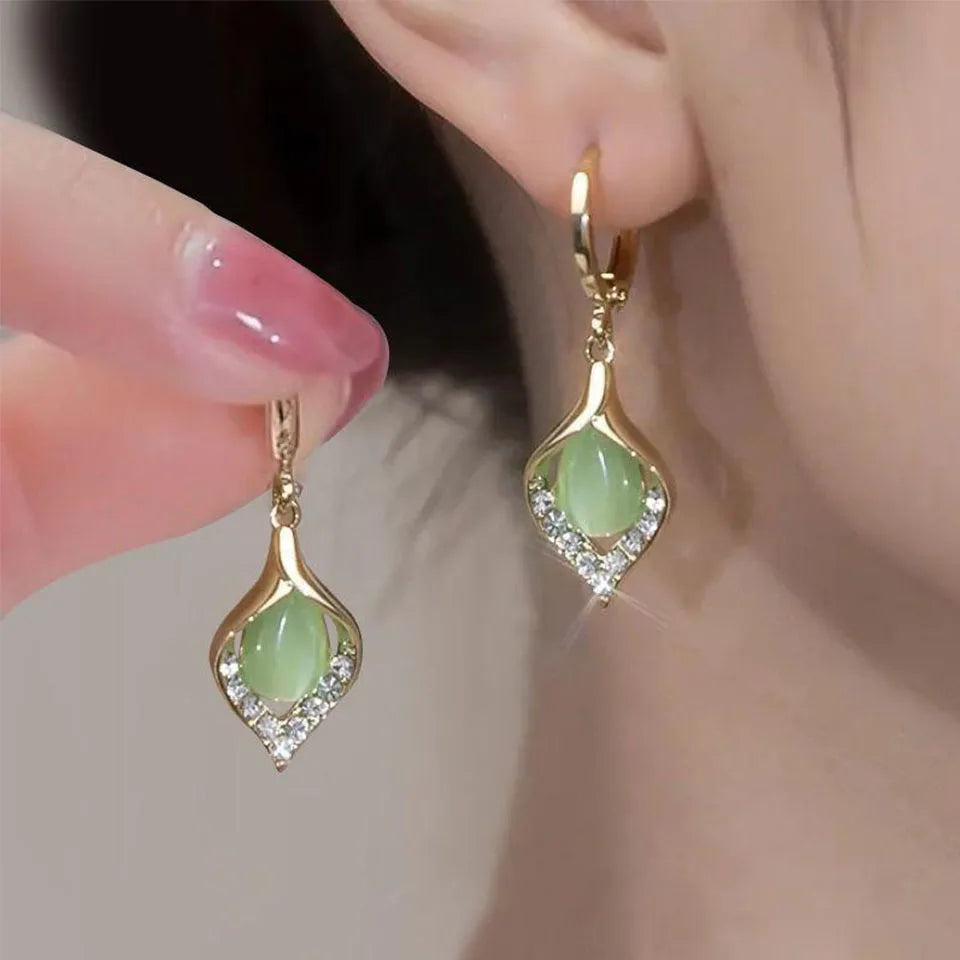Boucles d'Oreilles Pendantes Goutte d'Eau avec Zircon vert