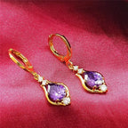 Boucles d'Oreilles Pendantes Goutte d'Eau avec Zircon violet