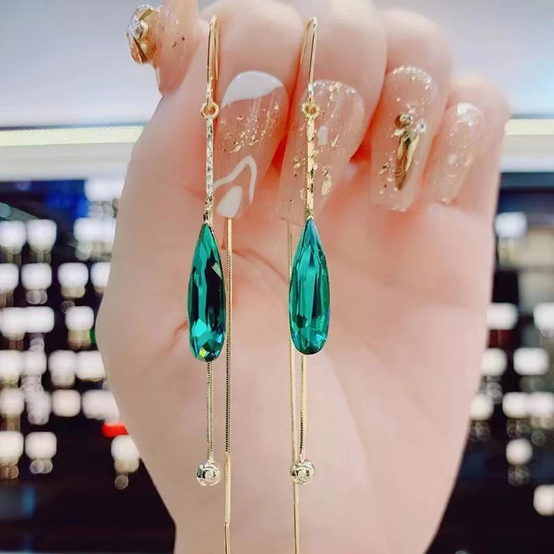 Boucles d'Oreilles Pendantes Goutte d'Eau en Zircon vert