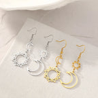 Boucles d'Oreilles Pendantes Lune et Soleil