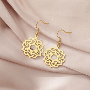 Boucles d'Oreilles Pendantes Mandala Femme or