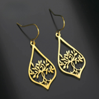Boucles d'Oreilles Pendantes Ovales Arbre de Vie or