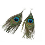 Boucles d'Oreilles Pendantes Plumes de Paon