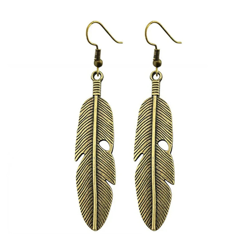 Boucles d'Oreilles Pendantes Plumes pour Femme bronze