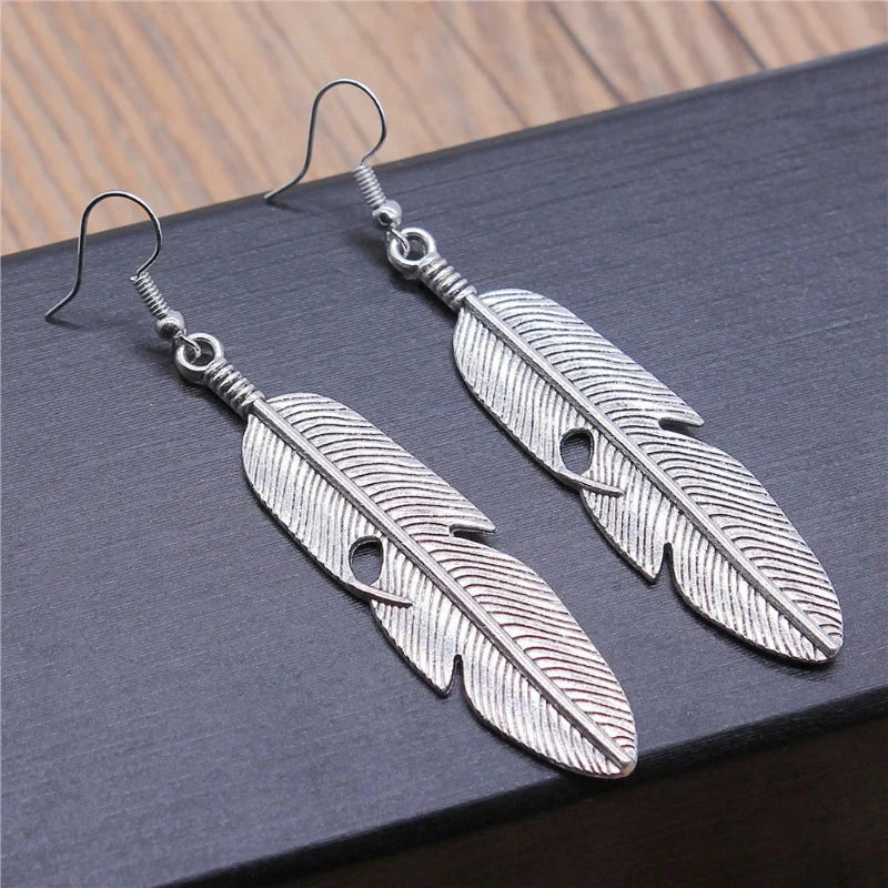 Boucles d'Oreilles Pendantes Plumes pour Femme argent